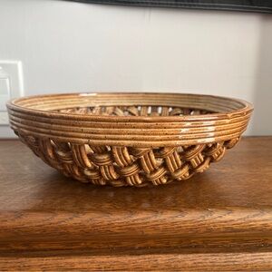 Vintage Ceramic Woven Brown Basket Bowl